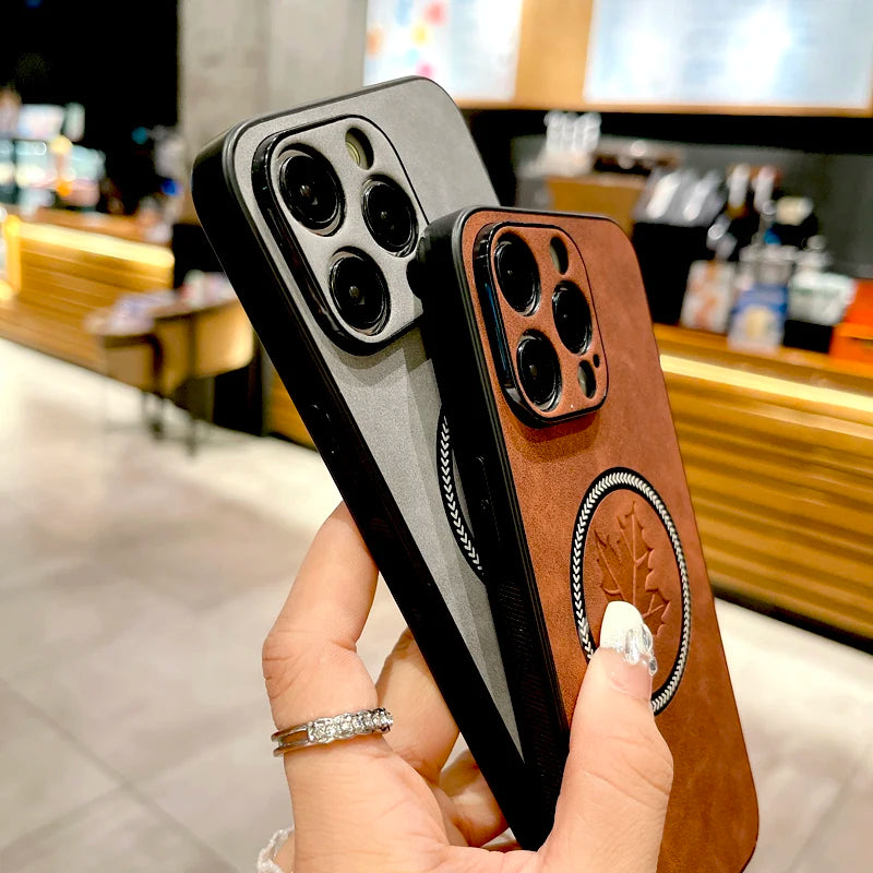 The Maple Leaf | Retro Vegan Leather MagSafe Case For iPhone