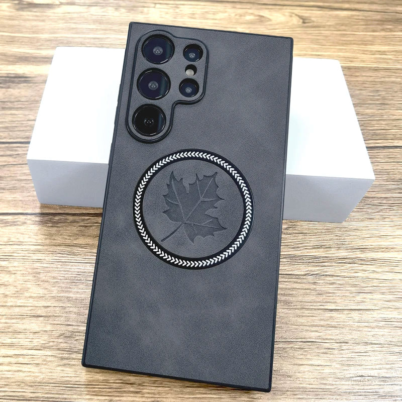 The Maple Leaf | Retro Vegan Leather MagSafe Case For Samsung Galaxy