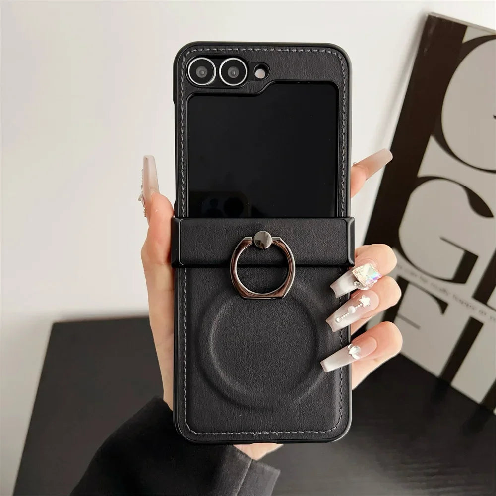 Elegance Leather | Premium MagSafe Ring Holder Case for Samsung Z Flip
