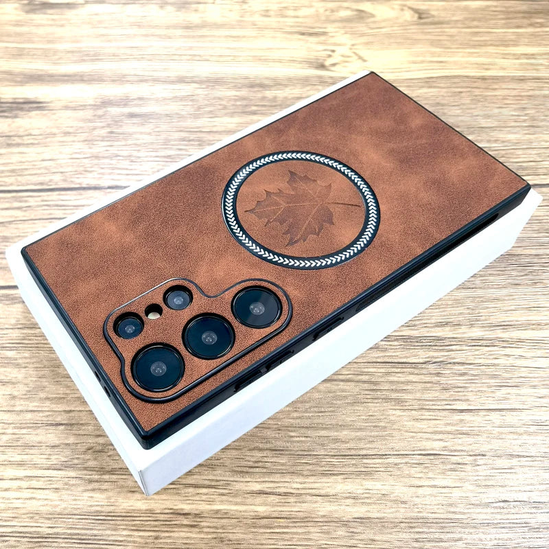 The Maple Leaf | Retro Vegan Leather MagSafe Case For Samsung Galaxy