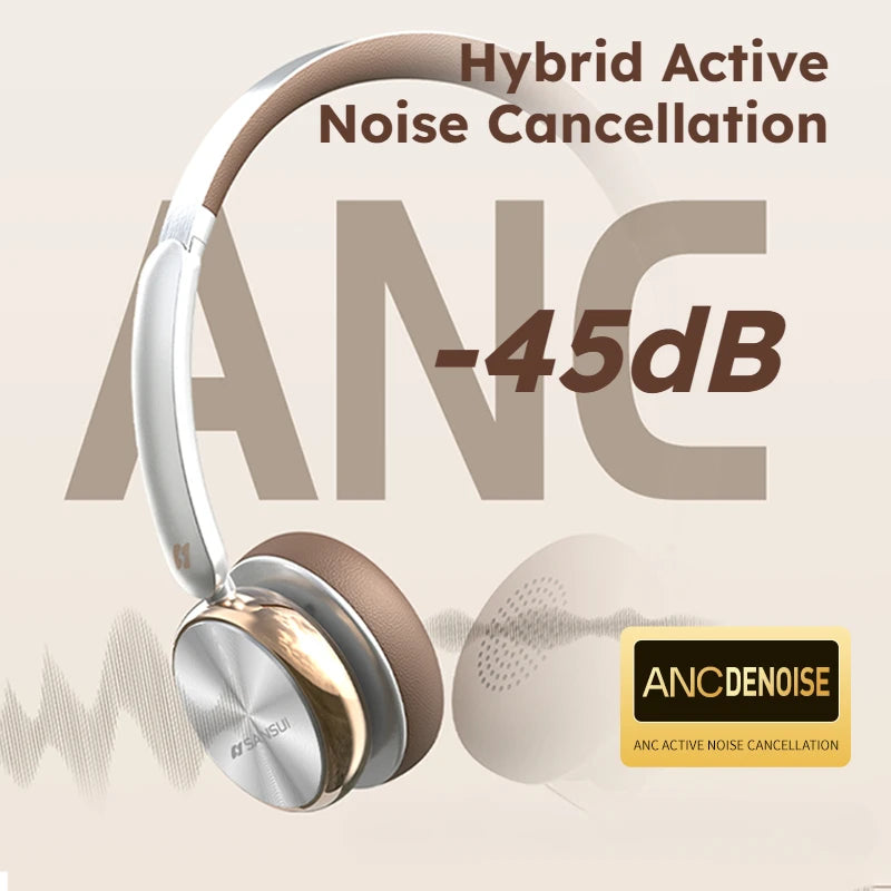 SANSUI Retro Wireless Headphones | 50Hr Battery, -45dB Noise Cancelling, ANC