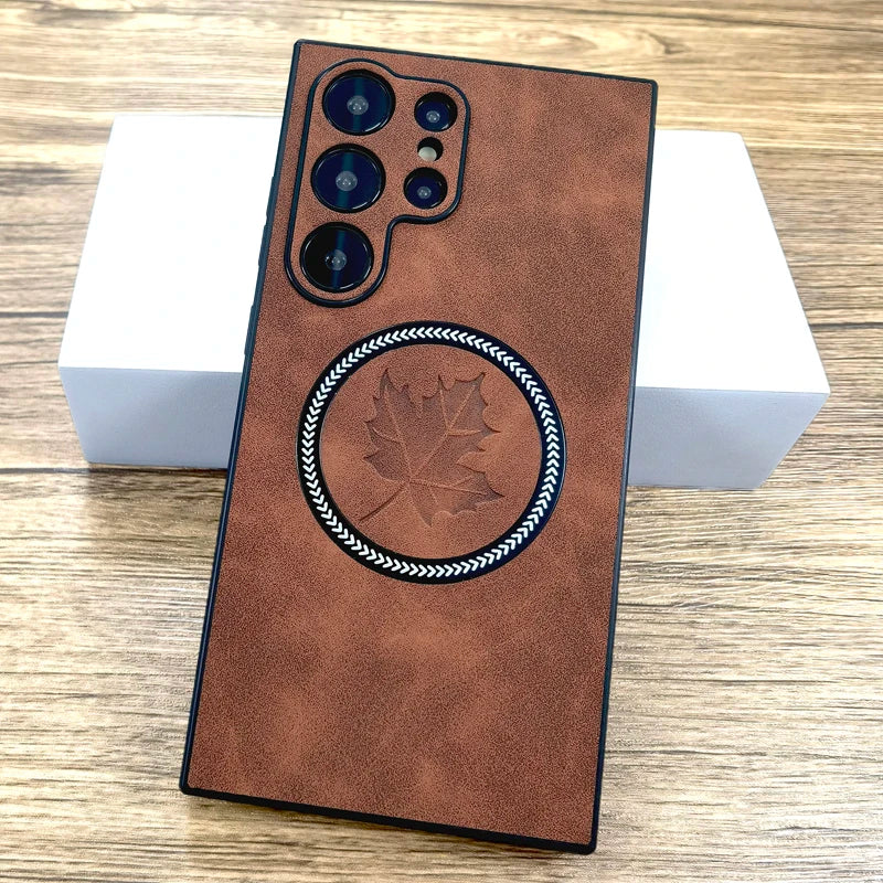 The Maple Leaf | Retro Vegan Leather MagSafe Case For Samsung Galaxy