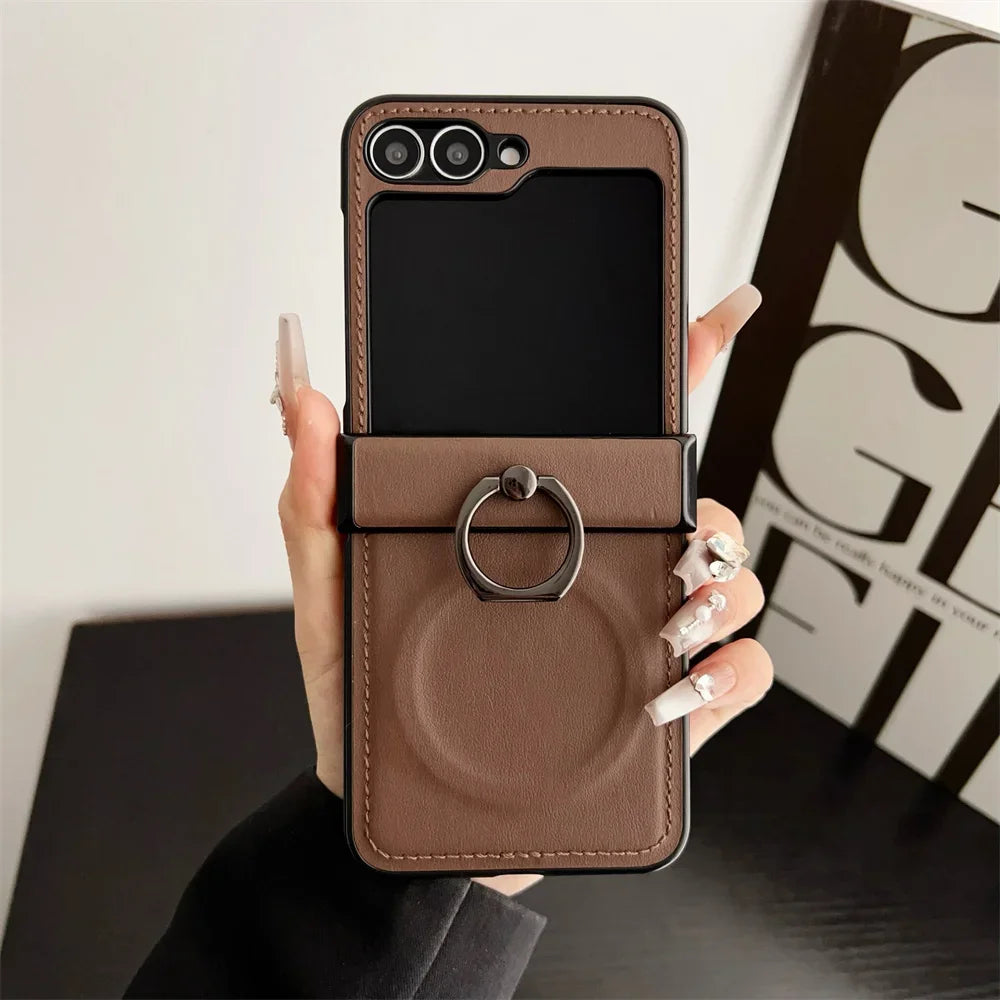 Elegance Leather | Premium MagSafe Ring Holder Case for Samsung Z Flip