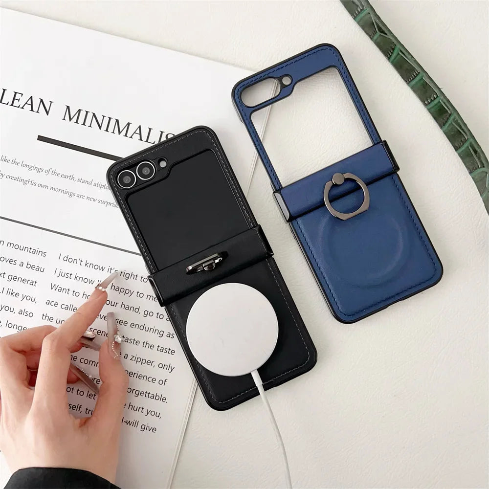 Elegance Leather | Premium MagSafe Ring Holder Case for Samsung Z Flip