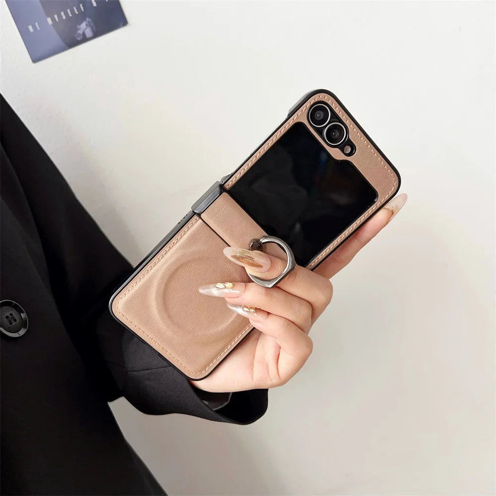 Elegance Leather | Premium MagSafe Ring Holder Case for Samsung Z Flip