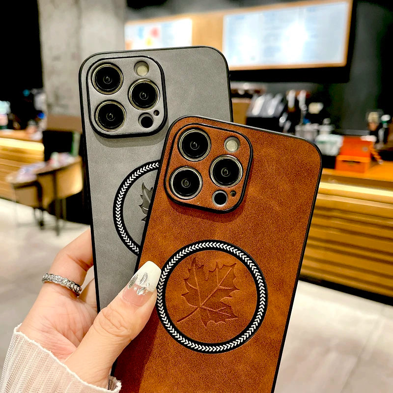 The Maple Leaf | Retro Vegan Leather MagSafe Case For iPhone