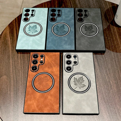 The Maple Leaf | Retro Vegan Leather MagSafe Case For Samsung Galaxy