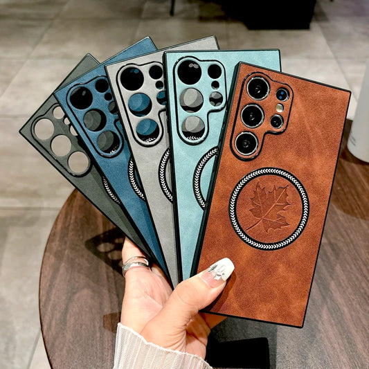 The Maple Leaf | Retro Vegan Leather MagSafe Case For Samsung Galaxy