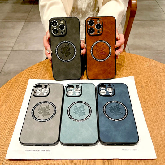 The Maple Leaf | Retro Vegan Leather MagSafe Case For iPhone