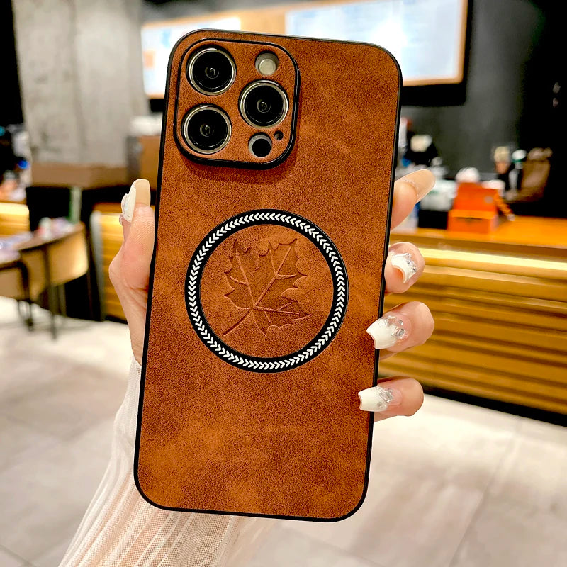 The Maple Leaf | Retro Vegan Leather MagSafe Case For iPhone