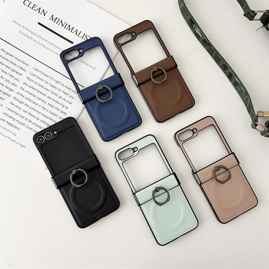 Elegance Leather | Premium MagSafe Ring Holder Case for Samsung Z Flip
